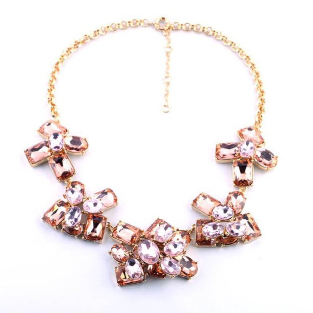 Light Pink Glass Flowers Statement Necklace